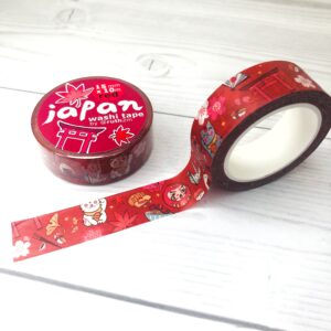 washi tape JAPAN kawaii, rojo con motivos típicos japones